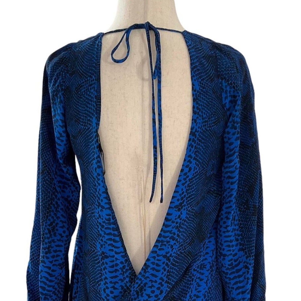 Jay Godfrey Women Size 8 Blue Animal Print Bodycon Dress Open Back | 20-953